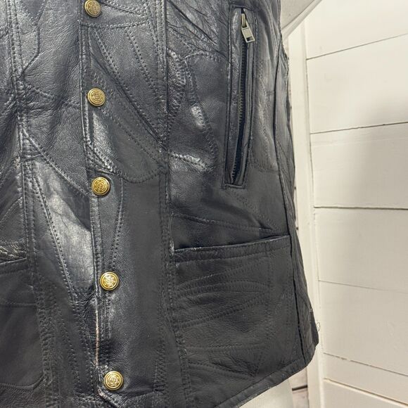 Roberto Amee Black Pigskin Leather Snap Buttons Vest Mens Medium Patchwork Patch - Picture 3 of 10